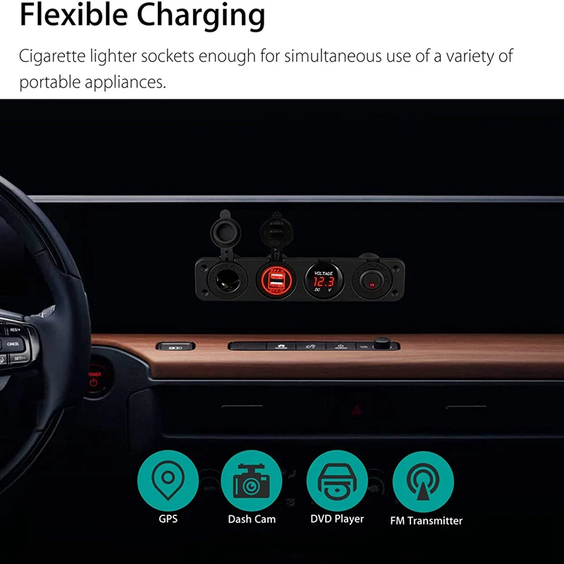 

4 Hole Panel Switch Base Dual USB Car Charger Voltmeter Meter Socket Switch Car Truck Boat Accessory 12-24V