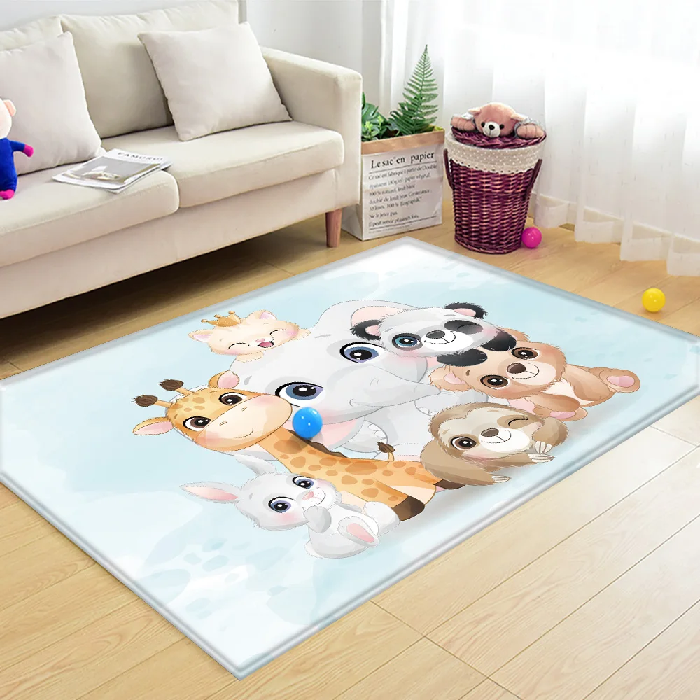 

Rectangle Children Comfortable Carpet Non-Slip Children Flannel Round Cartoon Animal Carpet Baby Hand Print Carpet Baby Play Mat
