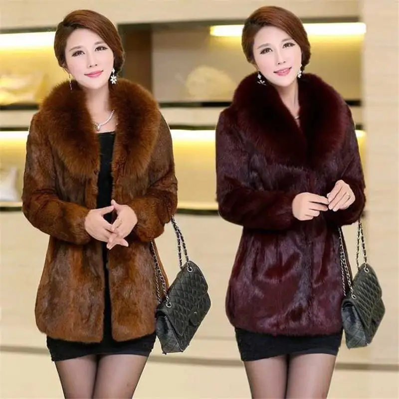 

Women 2019 Winter Luxury Big Natural Fox Fur Collar Genuine Rabbit Fur Coat Female Slim Real Fur Overcoat Abrigos Mujer K359