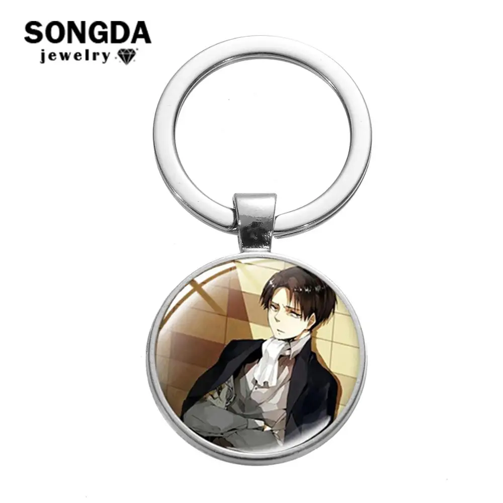 

SONGDA Classic Anime Attack on Titan Keychain Cosplay Trinkets Levi Ackerman Eren Jaeger Key Chain Handmade Glass Dome Key Ring