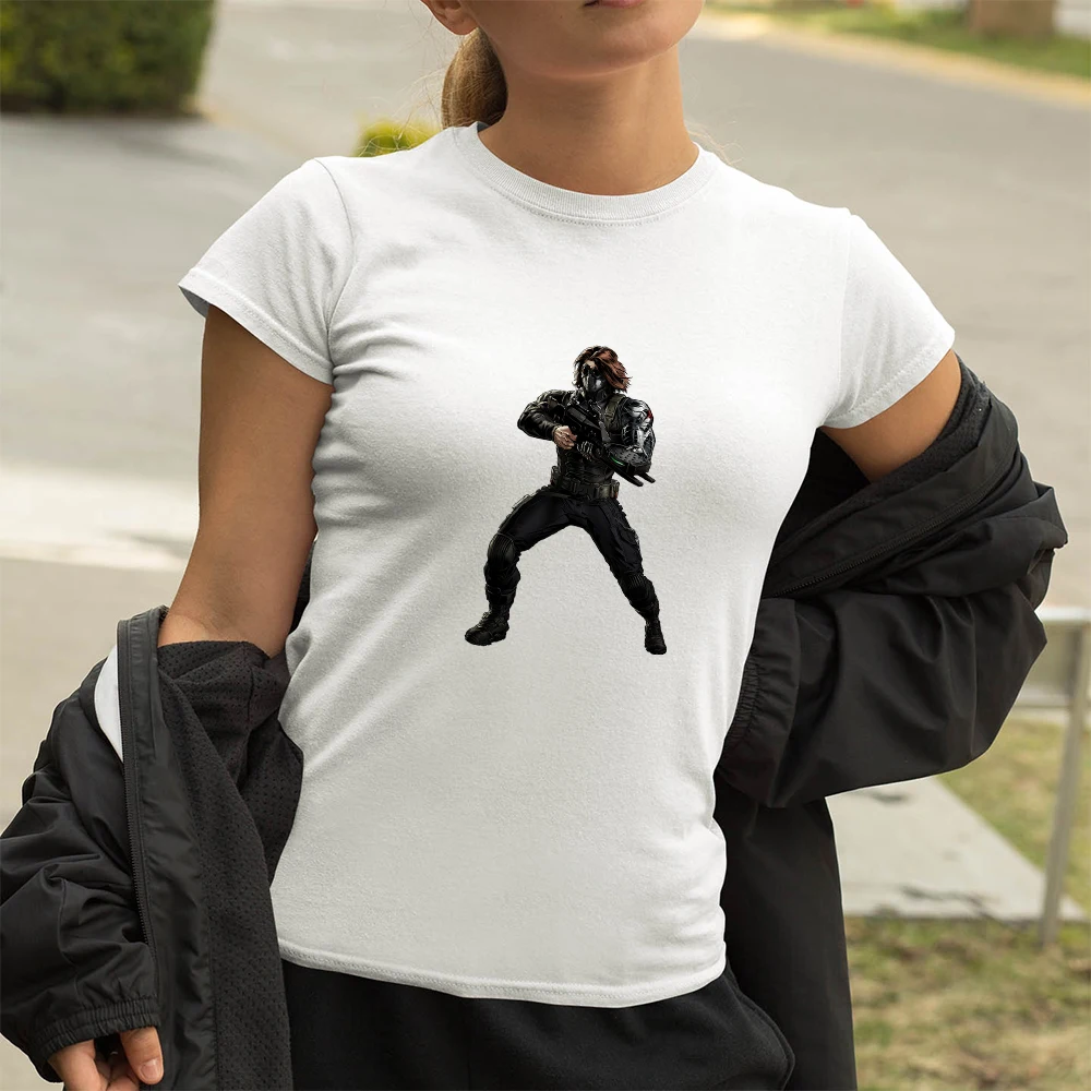 

Disney Tshirt Women Streetwear Mask Hipster Printed Tshirt Winter Soldier Aesthetic Marvel Women's T-shirts Y2k Fashion