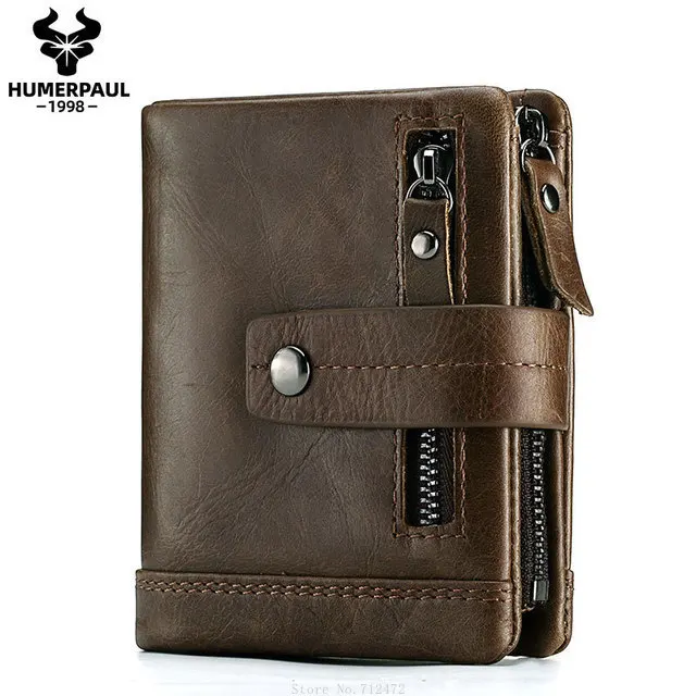 

Genuine Leather Wallet RFID Anti-Theft Scan Purse Zip Hasp Vintage Money Bag Business Men's Multi-card Coin Purse