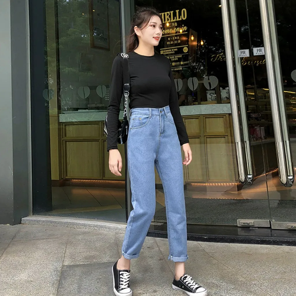 Модные повседневные женские джинсы с высокой талией удобные прямые джинсовые