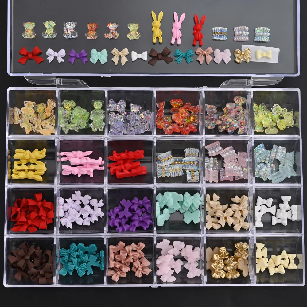 

240PC(10PC/Grid)Crystal Germ Jewelry NAIL Charms Heart/Rose/Pearl 1Box 3D Rhinestones Decorations For Nails Supply Set @#T1007*3