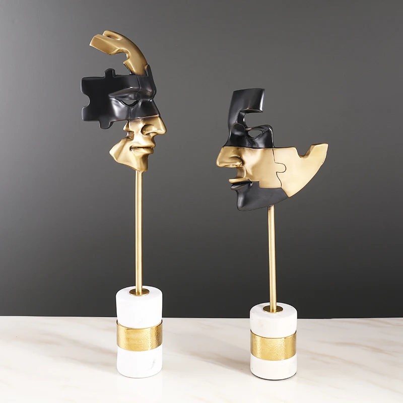 Золотая черная металлическая прошитая маска для лица статуя скульптура домашнее