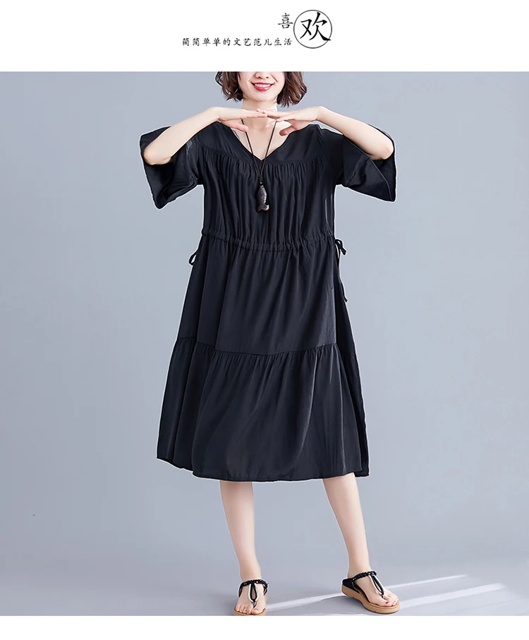 DIMANAF, женское платье большого размера, летнее, модное, женское, vestidos, сарафан, свободное, плиссированное, ниспадающее, с рюшами, повседневное, женское платье, 5XL