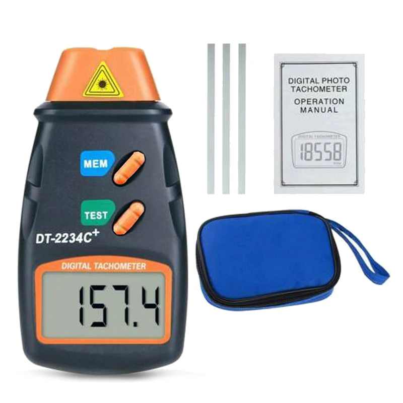 Прочный цифровой лазерный счетчик DT2234C Бесконтактный тахометр оборотов в минуту