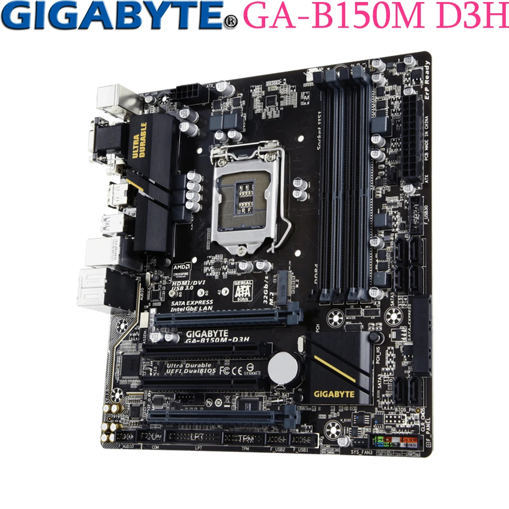 

Gigabyte GA-B150M D3H For LGA-1151 Intel Core 6th/7th CPU HDMI DVI SATA-E M.2 LGA1151 B150 Micro-ATX Desktop PC Motherboard Used