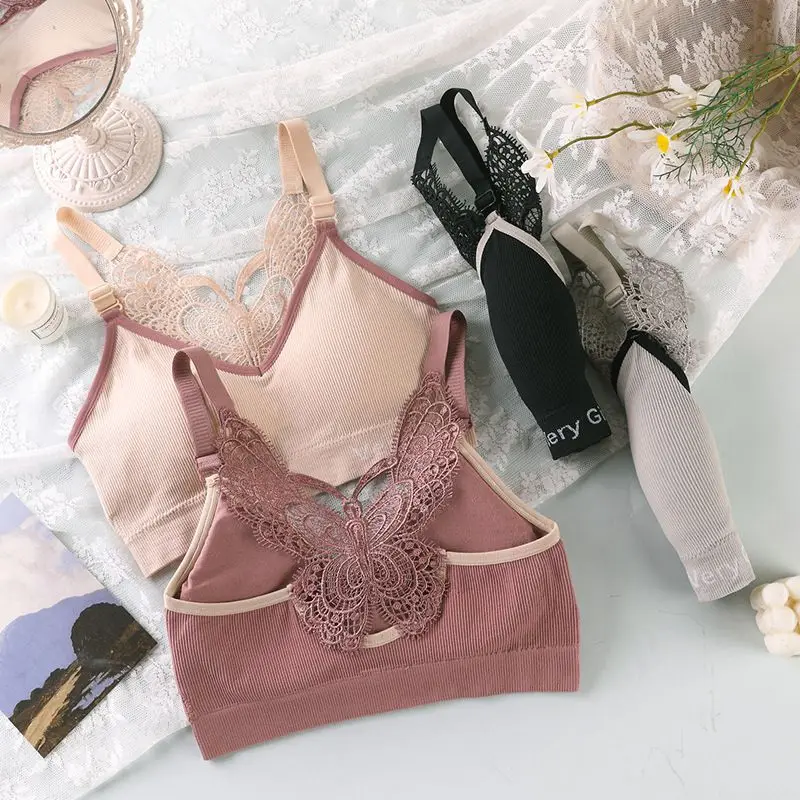 

New Womens Butterfly Hollow Lace Beautiful Back Lingerie Women Hanging Belt Vest Bras