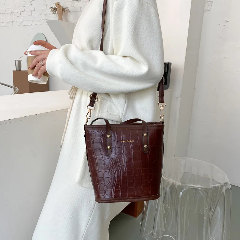 crocodile pattern pu leather bucket bags for women 2020 shoulder bag lady fashion small handbags luxury totes free global shipping