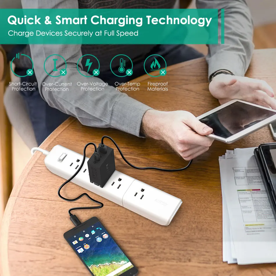 Европейская вилка Оригинальная быстрая зарядка Aukey PA Y2 а Type C с быстрой зарядкой 3 0