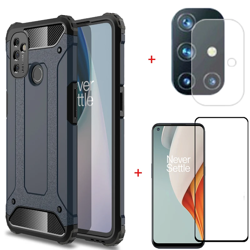 

Oneplus Nord N10 Tempered Glass + Shockproof Case For Oneplus Nord N100 Double Layer Full Protector Cover+Soft Camera Lens Film
