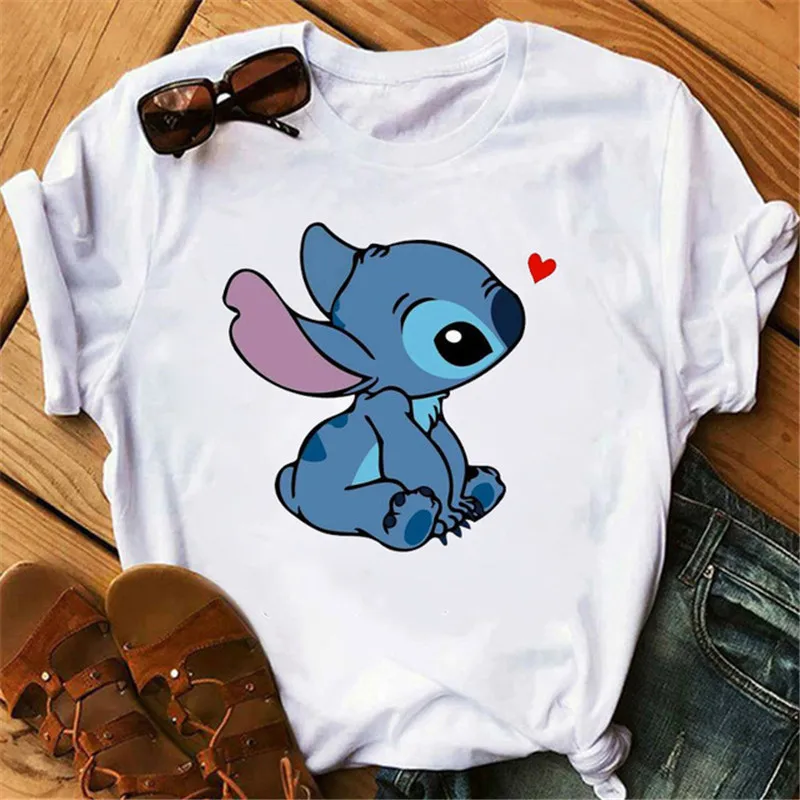 

Cartoon Harajuku Kawaii Tshirts Female Cute Printed Casual T Shirt Casual Tops Tee New Cartoon Stitch Women's Fashion T-Shirt