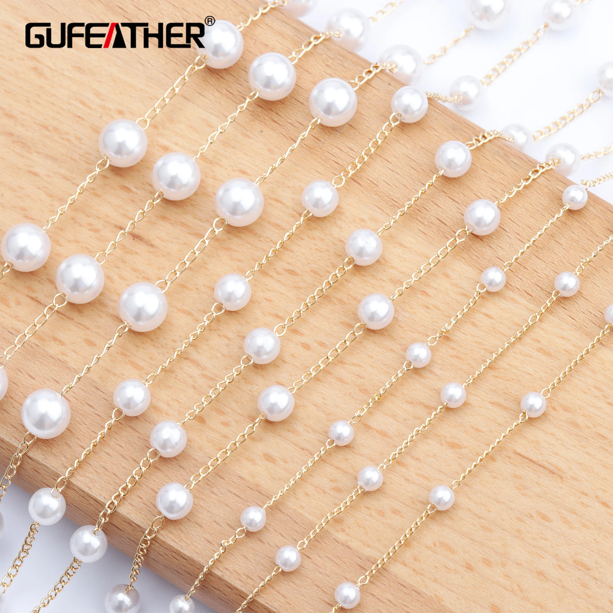 

GUFEATHER C104,jewelry accessories,pass REACH,nickel free,18k gold plated,chain,plastic pearl,jewelry making,diy necklace,3m/lot