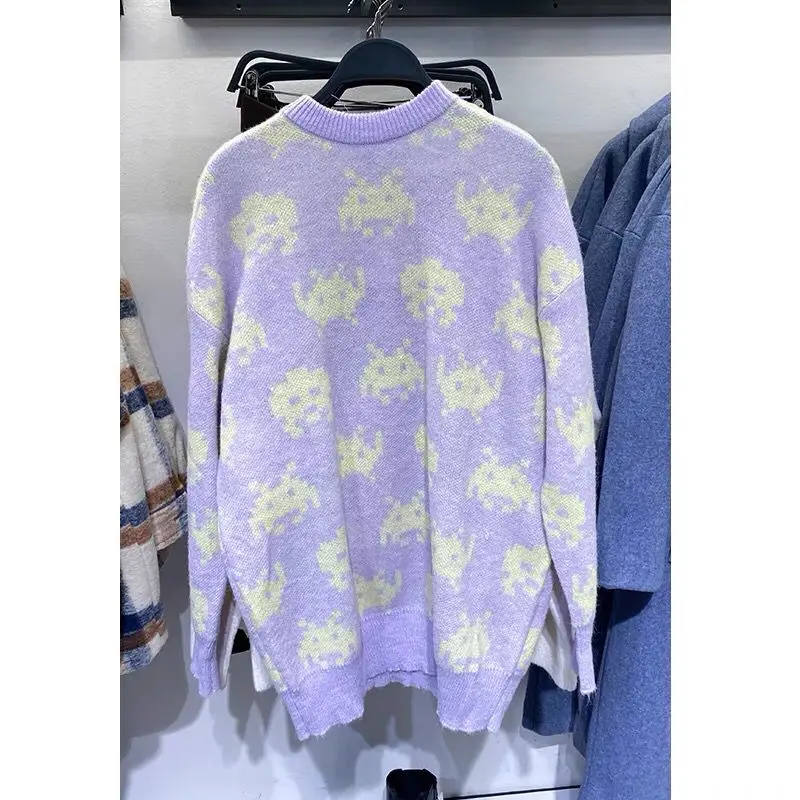 Новинка зимняя женская одежда комбинированный жаккардовый вязаный свитер Space