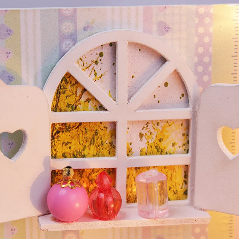 Diy деревянный кукольный дом миниатюрная кровать со светодиодным светильник