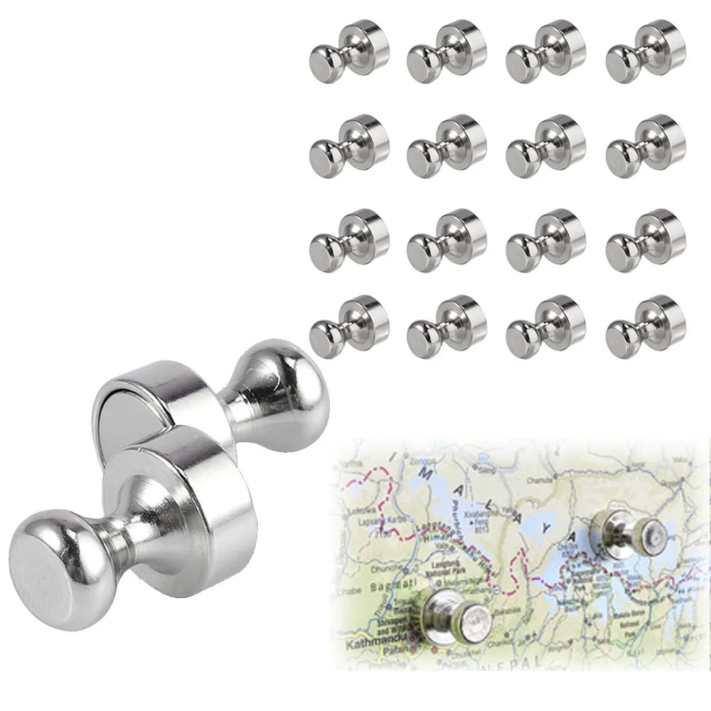 

16Pcs Push Pins Whiteboard Magnets Brushed Nickel Push Pin Strong Magnets Pin Magnet Refrigerator Map Calendar Push Pin