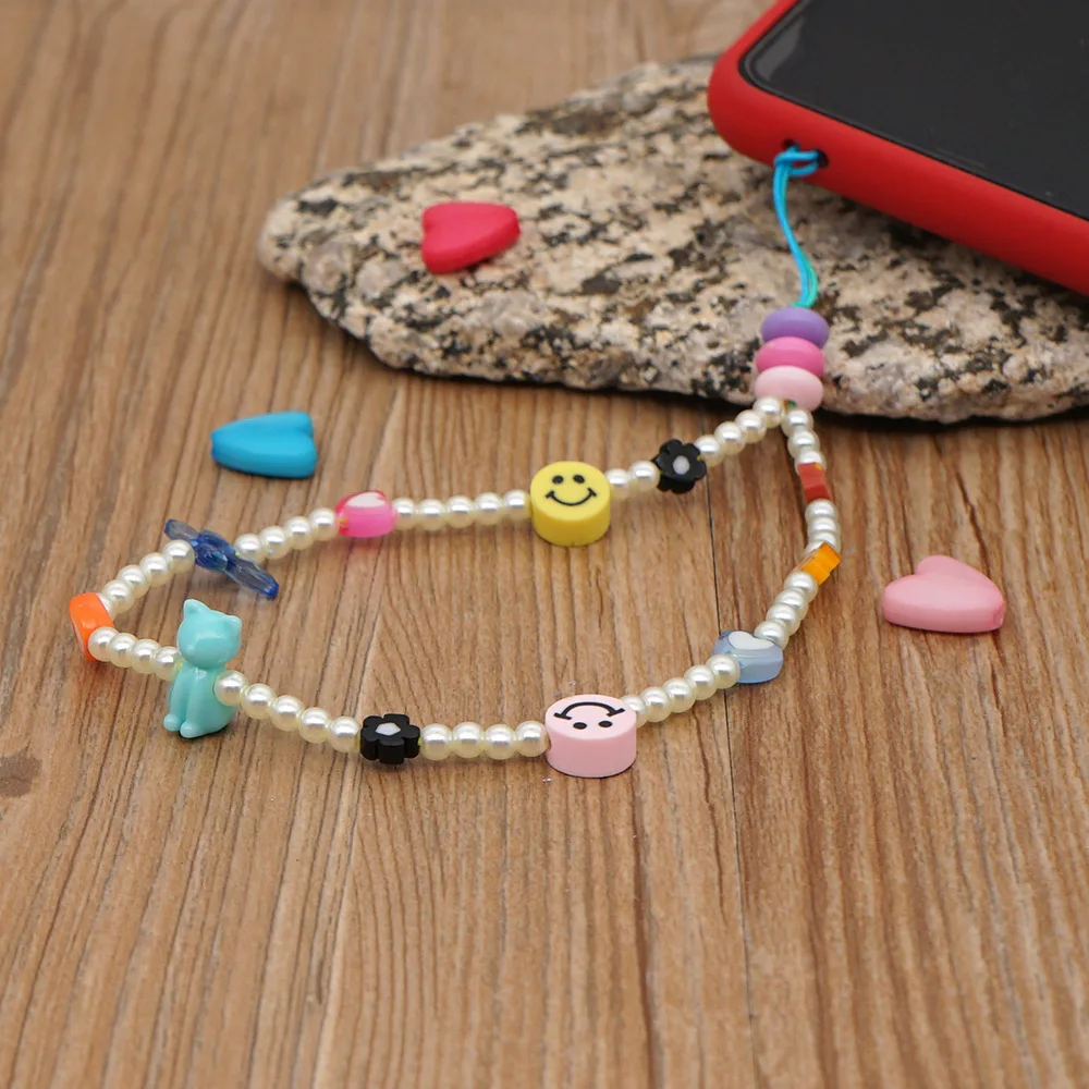 New Wrist Lanyard Chain For Mobile Phone Holder keys ID Card Keychain Cute smile face butterfly Handphone Strap Hanging Rope