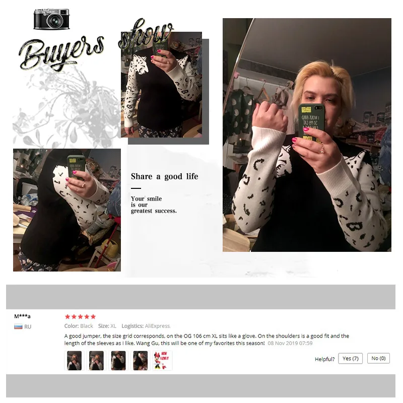 

Women's round neck wool sweater Leopard Pattern Long Sleeve Knitting Sweaters Pullovers Knitted Cropped Loose Jumper