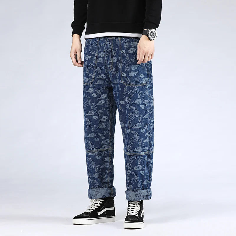 46 Plus Size 2021 High Quality Men's Baggy Casual Denim Male Straight Pants Fashion Jeans Loose Trousers Versatile Streetwear