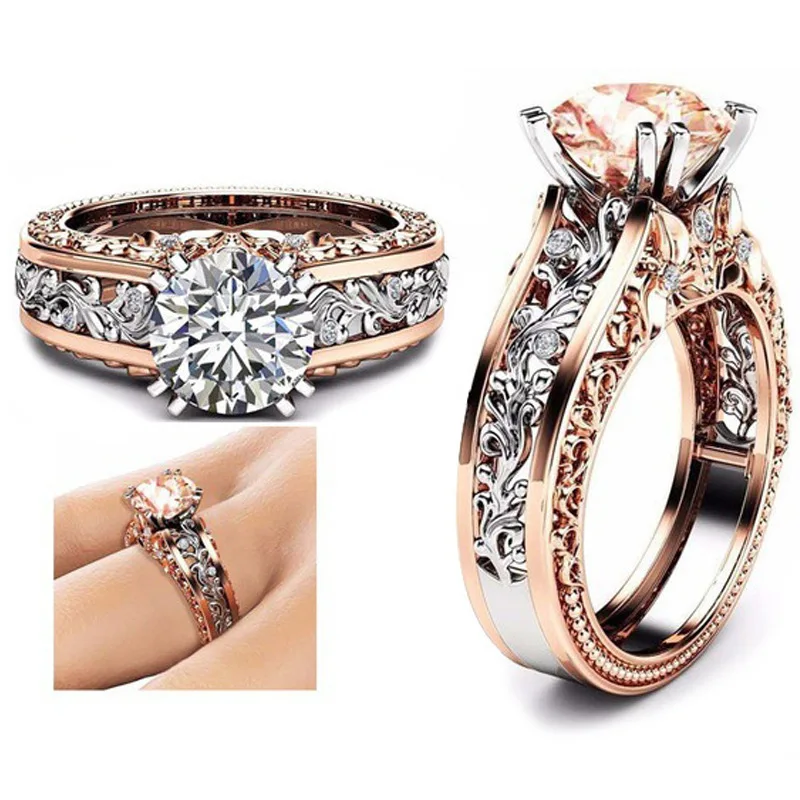 S925 Silver Champagne Ring Lady Rose with White Gold AAA + Cubic Zirconia Wedding | Украшения и аксессуары