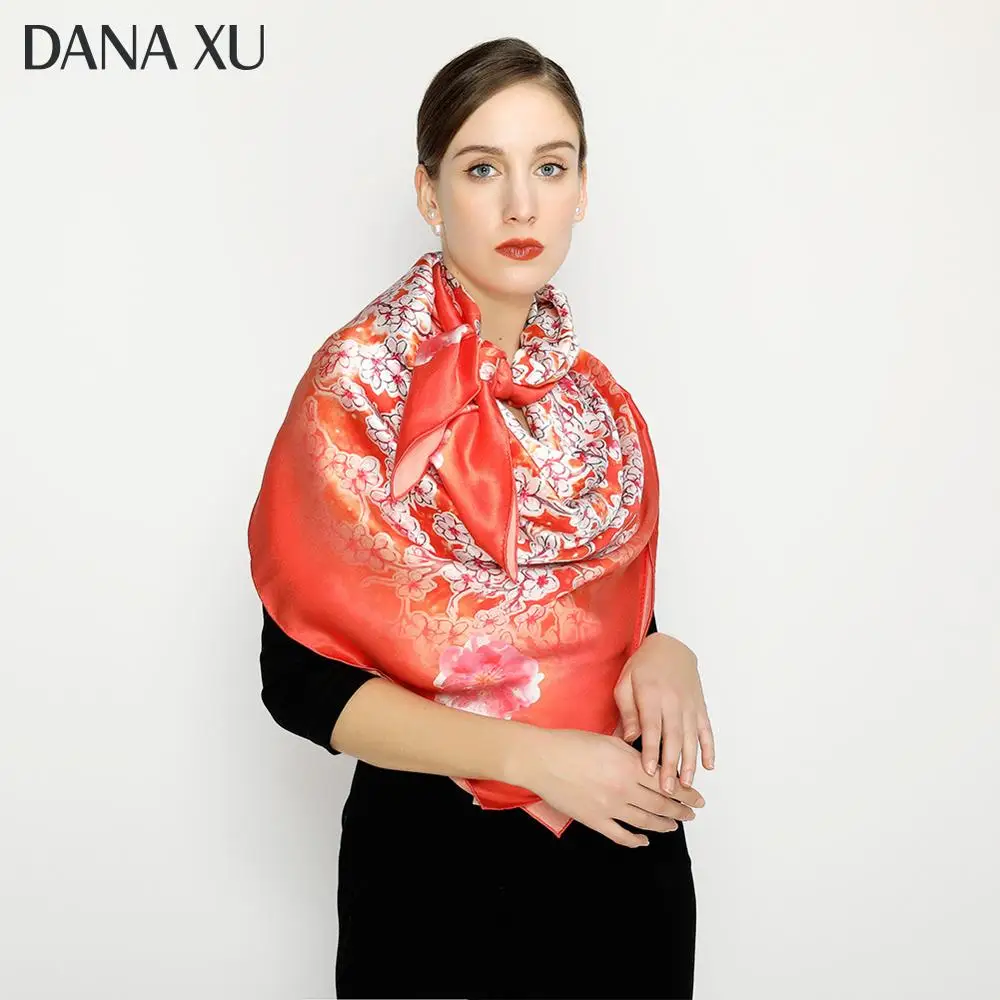

2021 Silk Scarf Fashion Foulard Satin Shawl Scarfs Big Size 90*90cm Square silk Hair / Head Scarves Women Bandana