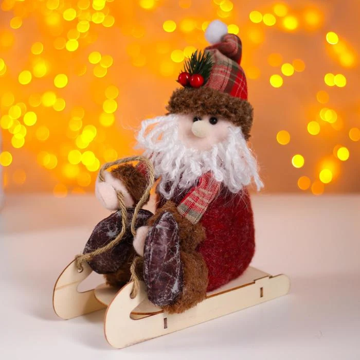 Мягкая игрушка Дед Мороз на санках|Мягкие игрушки животные| |