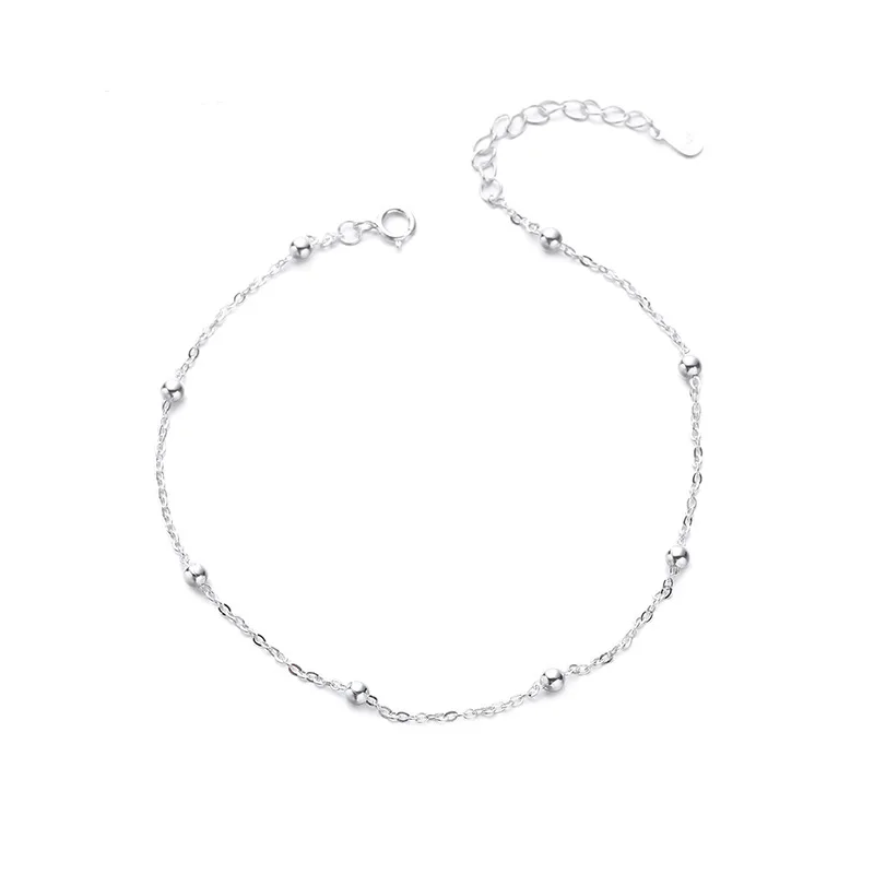 

Summer Fashion 925 Sterling Silver Chain Anklets For Women Beach Party Beads Ankle Jewelry Girl Best Gifts