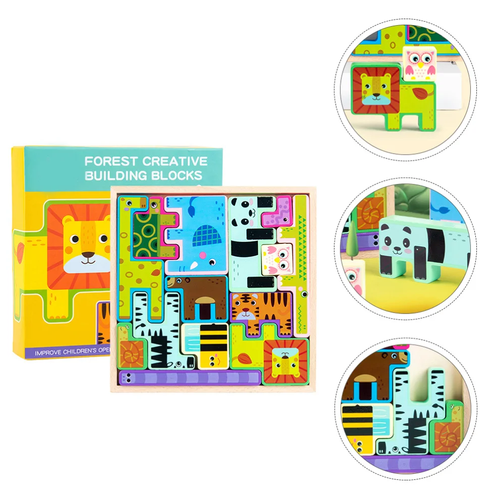 

1PC Three-dimensional Wooden Animal Blocks Funny Shape Matching Puzzle