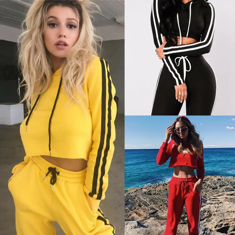 Женский спортивный костюм повседневный из двух предметов укороченная толстовка