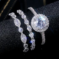visisap three piece set rings for women inlaid zircon luxury shiny fine wedding ring love gifts jewelry wholesale b2810