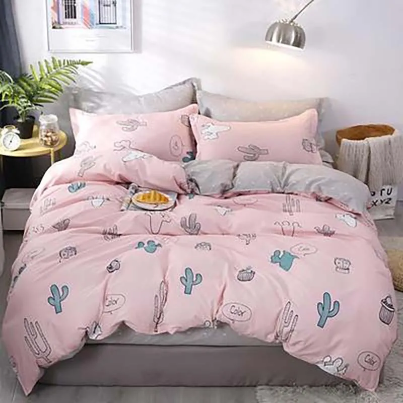 

Cartoon Printed Bedding Sets Aloe Cotton Duvet Cover Sheet Pillowcase Set Single Double Queen King Size Quilt Covers Bedclothes