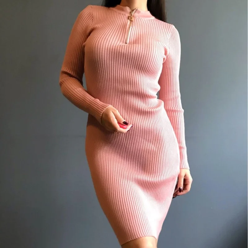 REALEFT осенне зимние женские элегантные облегающие длинные платья на молнии с