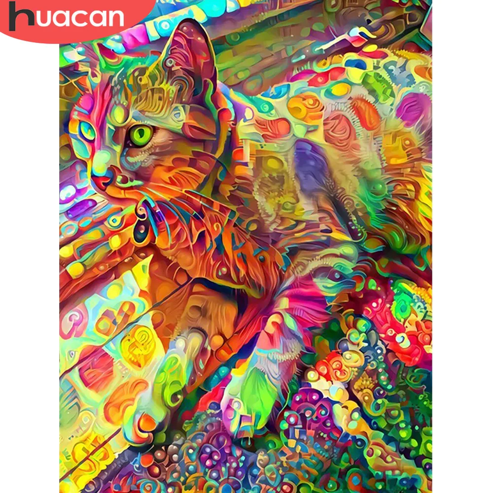 Алмазная вышивка HUACAN полный дисплей кошка квадрат/круглый 5d алмазная картина
