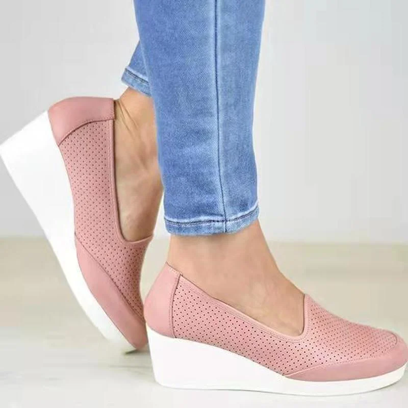 

2021 Autumn New Fashtion Platform Round Head Women's Casual Shoes Increase Breathable Mesh High Heel Women's Comfortable Shoes