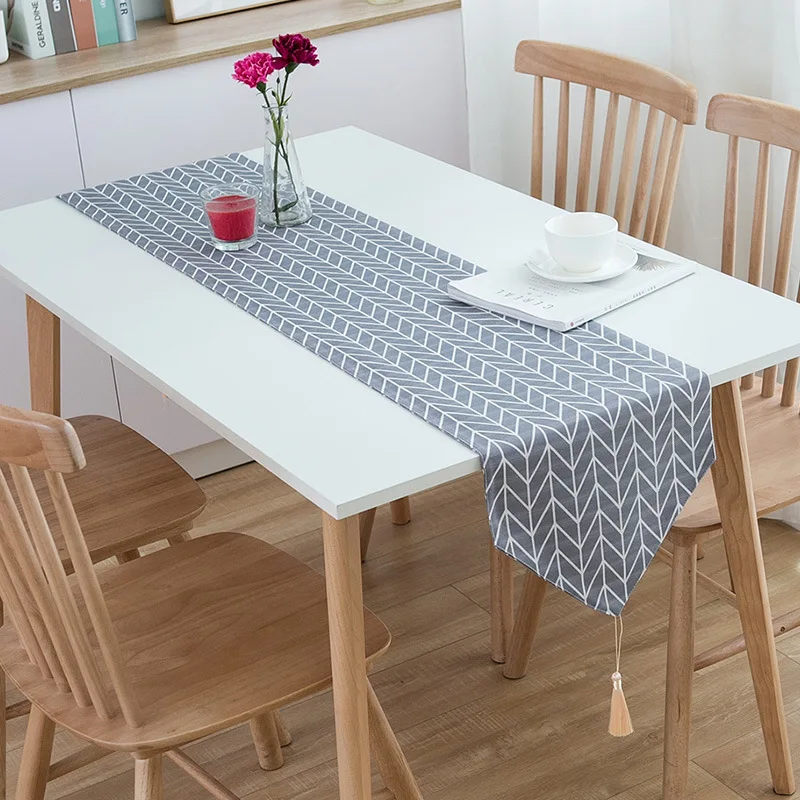 

Japan Style Waves Table Runner Plaid Stripe Table Cover Black White Printed Table Decoration Geometric Jacquard Table Protection