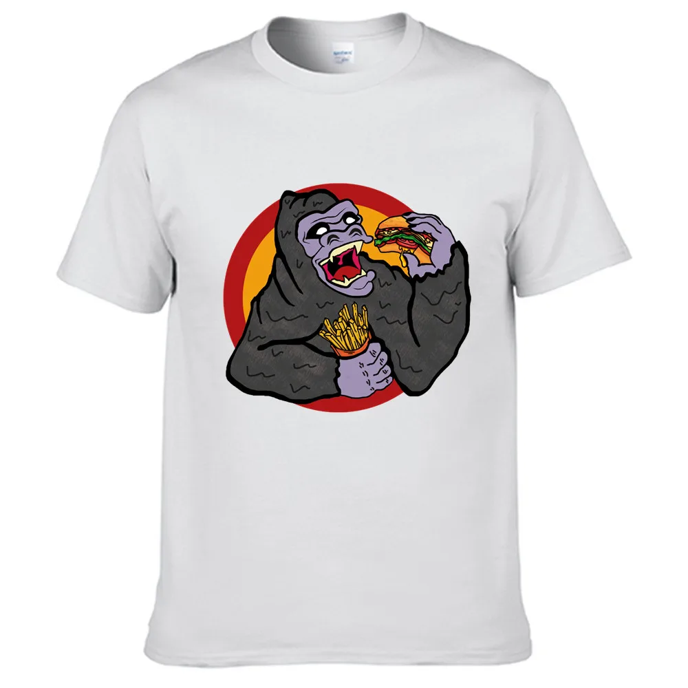 

Gorilla Eating A Burger And Fries Summer Print T Shirt Clothes Popular Shirt Cotton Tees Amazing Short Sleeve Unique Unisex Tops