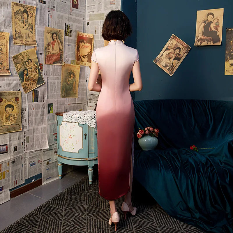 Элегантный винтажный Ципао на пуговицах ручной работы с цветочным принтом и