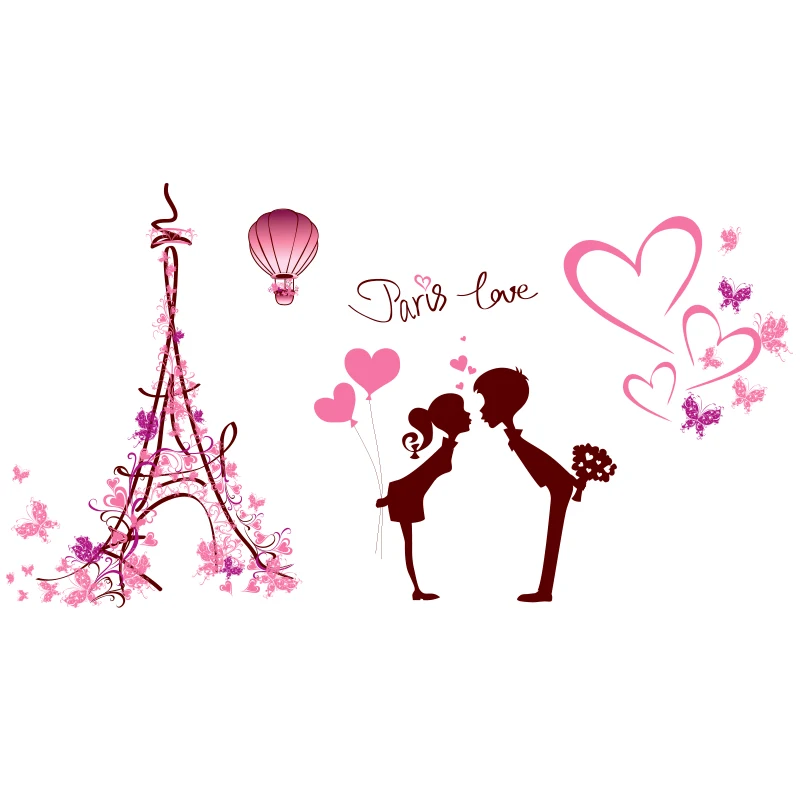 

Paris Tower Buildings Wall Sticker DIY Roses Flowers Mural Decals for Living Room Wedding Home Decoration