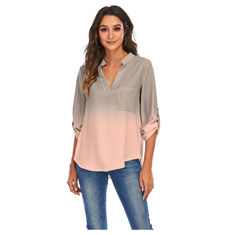 4XL 5XL размера плюс с принтом градиент блузки женское платье v-образным воротом