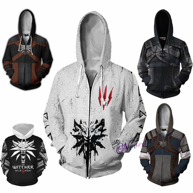 

Толстовка с капюшоном «Ведьмак», жакет, костюм для косплея героя ривии, Повседневная Уличная одежда в стиле Харадзюку, толстовка на молнии с...