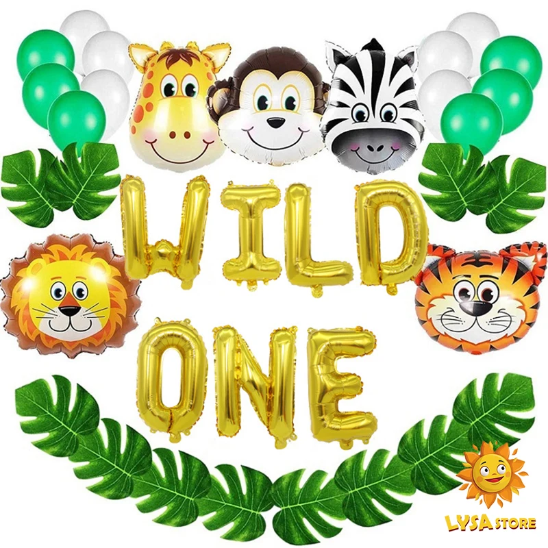 

18inch Cartoon Animal Head Balloons Letter Aluminum Foil Balloon Suit Wildone Theme Kids Baby Birthday PartyParty Festival Set