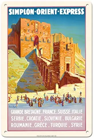 

Syria - Simplon Orient Express - Citadel of Aleppo Railroad by Joseph de La Nézière c.1927 Metal Tin Sign
