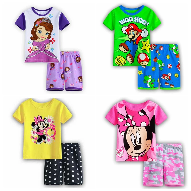 Детские пижамы с героями мультфильмов для мальчиков и девочек летние короткими