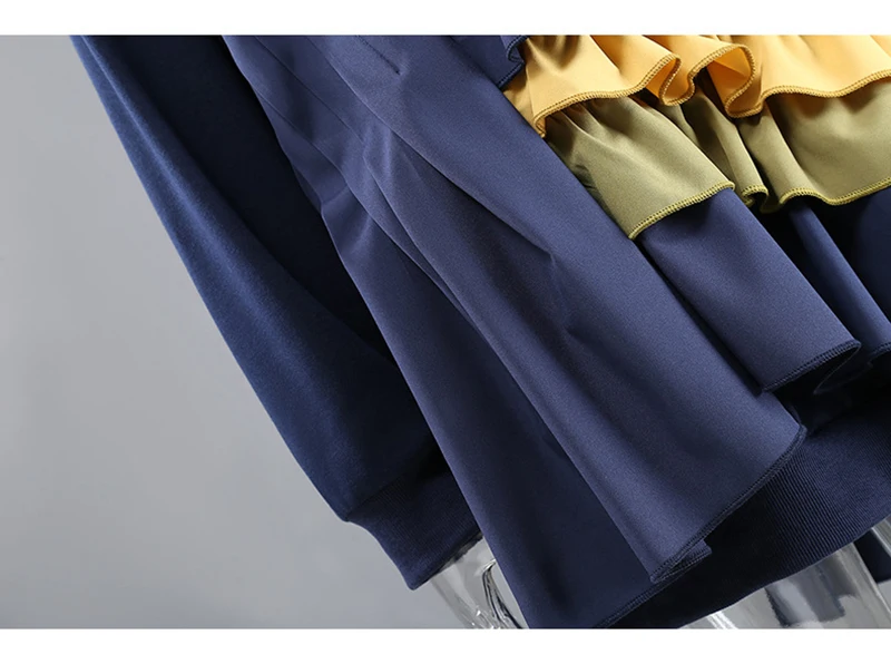 

[EAM] Women Blue Irregular Ruffles Big Size T-shirt New Round Neck Short Sleeve Fashion Tide Spring Summer 2021 1DD5932