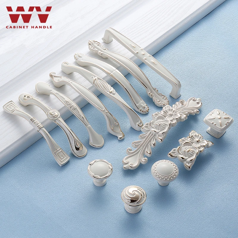 WV Европейский цвет слоновой кости белая ручка ящика шкафа золотая двери