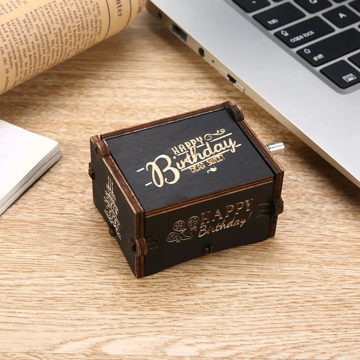 Классическая Музыкальная шкатулка с днем рождения черная деревянная