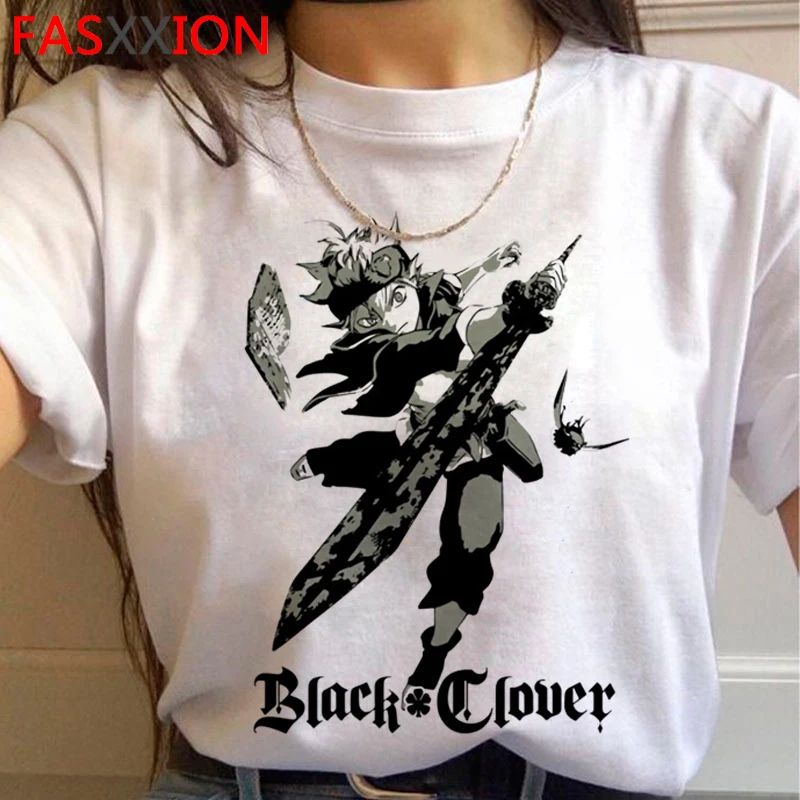 

manga asta black clover clothes summer top men white t shirt couple print grunge t-shirt kawaii streetwear