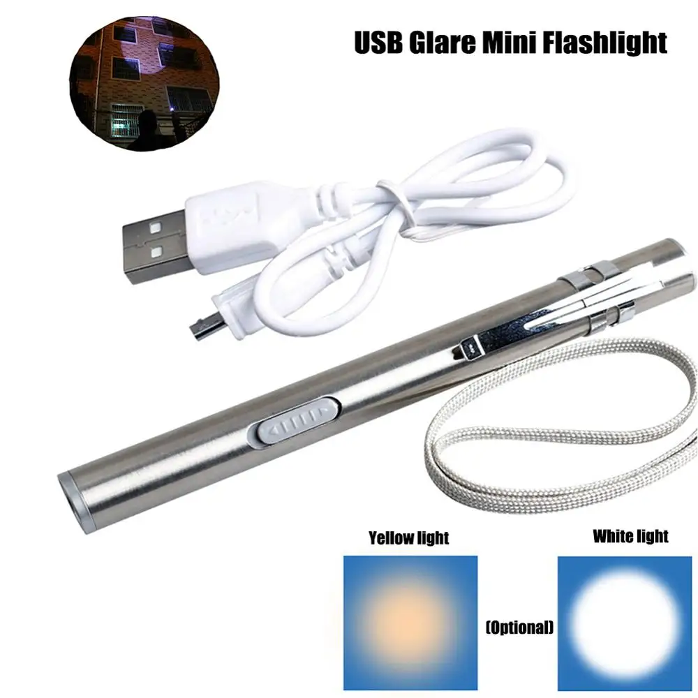 Портативный Non slip USB мини перезаряжаемый фонарик Нержавеющая сталь сильный