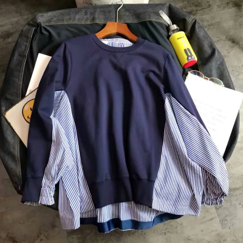 [EWQ] Весенняя Новинка 2020 полосатая рубашка с длинным рукавом и вышивкой пальто в